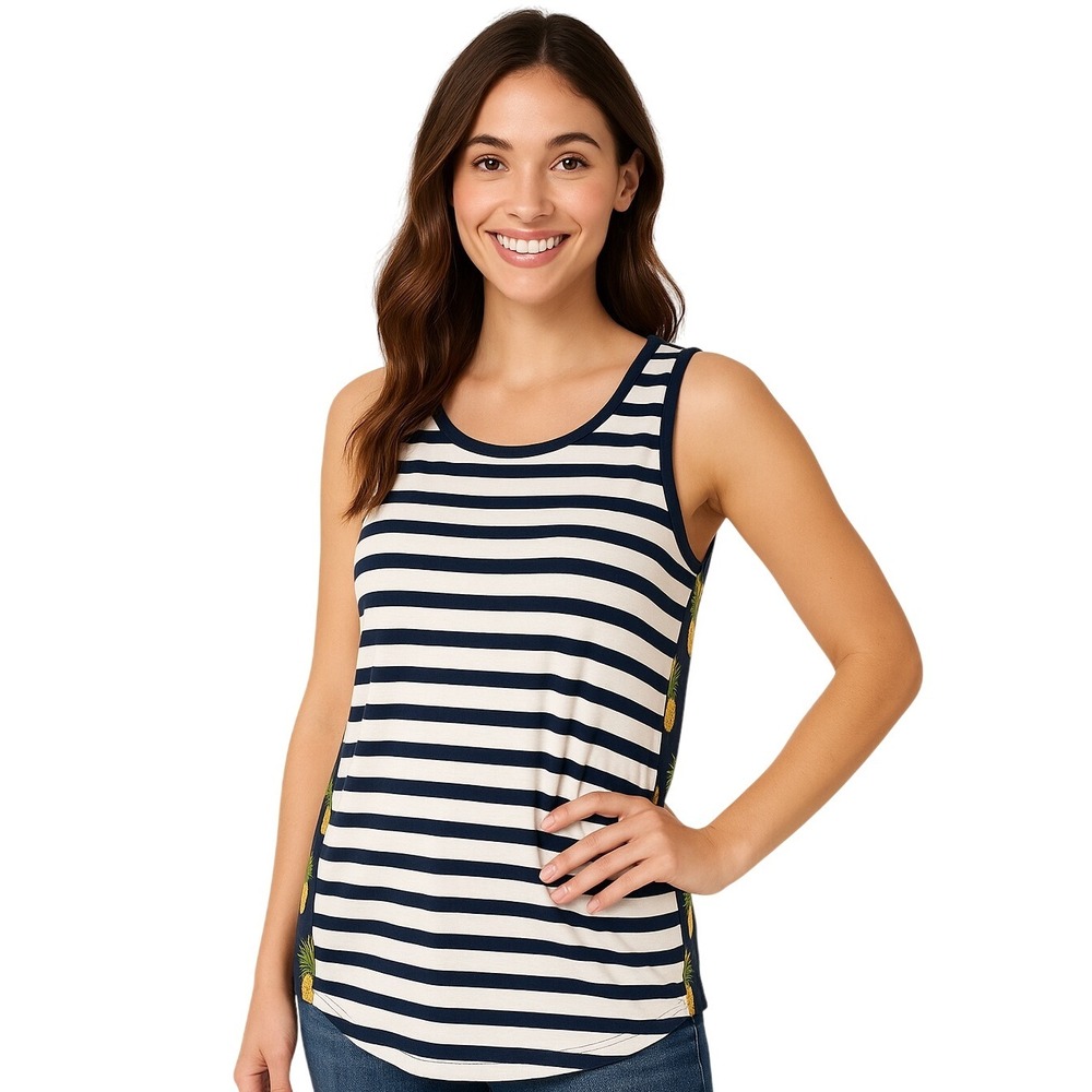 Westport Tank Top Women's S Striped Pineapple Print Sleeveless‎ Casual New